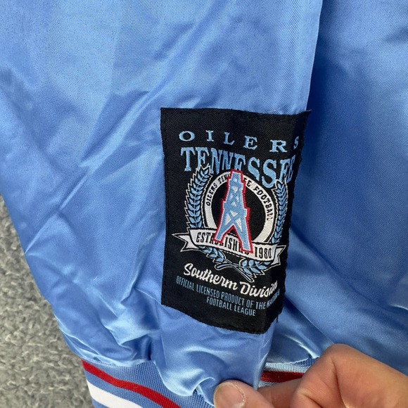 NFL Jackets Mens Medium Tennessee Huston Oilers Football Varsity Letterman Snap - Picture 9 of 11